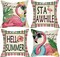Hello Summer Vibes Flamingo Decorative Throw Pillow Covers 18 x 18 Set of 4, Stay Awhile Tropical Hawaii Palm Leaves Porch Outdoor Home Decor, Swim Ring Plaid Farmhouse Couch Cushion Case